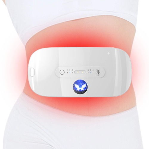Menstrual Cordless Heating Pad, Portable Electric Cramp Relief Waist Belt, Fast Heating Pad with 3 Heat Levels and 3 Vibration Massage Mode, Back or Belly Pain Relief Device for Women and Girl - White
