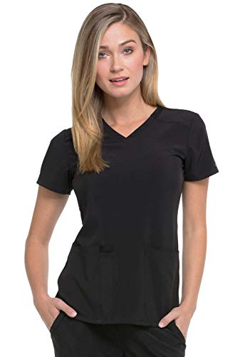Dickies EDS Essentials Scrubs, V-Neck Womens Tops with Four-Way Stretch and Moisture Wicking DK615 - Small - Black