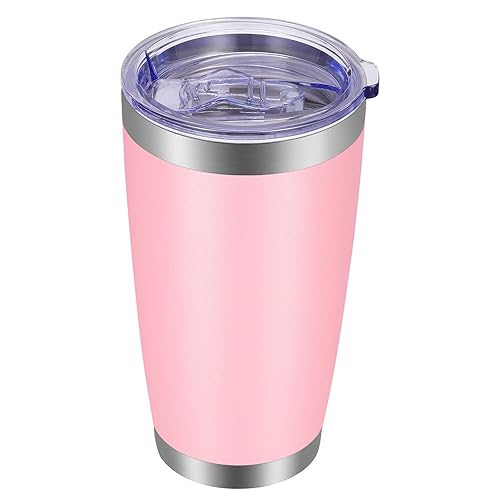 VEGOND 20oz Tumbler with Lid and Straw Stainless Steel Tumbler Cup Vacuum Insulated Double Wall Travel Coffee Mug Powder Coated Coffee Cup(Pink 1 Pack) - Pink - 1