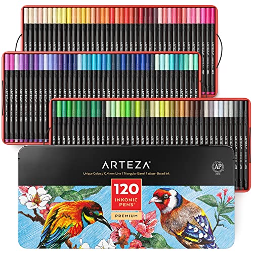 ARTEZA Fine Point Art Pens, 120 Assorted Colors, Versatile for Calligraphy, Journaling, and Drawing, Fine Tip Markers & Fineliner Pens, Essential Art & Craft Supplies - Set of 120