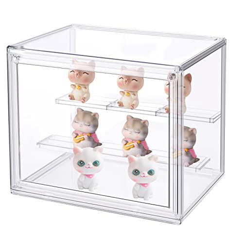Display Case for Collections, Acrylic Transparent Display Box with 2 Ladders, Acrylic Methacrylate Miniature Display Case for Figurines, Sweets, Shoes, Knives and Bags