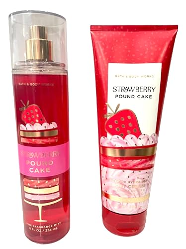 Bath & Body Works - Strawberry Pound Cake - 2 pc Bundle - Fine Fragrance Mist and Ultimate Hydration Body Cream