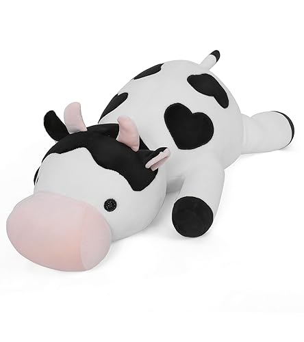 Weighted Cow Stuffed Animals Weighted Plush Toy 24" 4.2lb Cute Cow Hugging Dolls Plushies Pillows for Boys and Girls (White & Black) - Cow