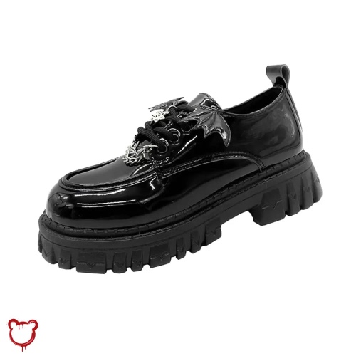 Goth Bat Wings Black Shoes - Glossy Black / 35