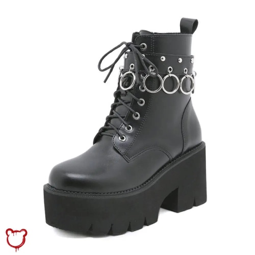 'Black Goth Ankle Boots' - black / 35