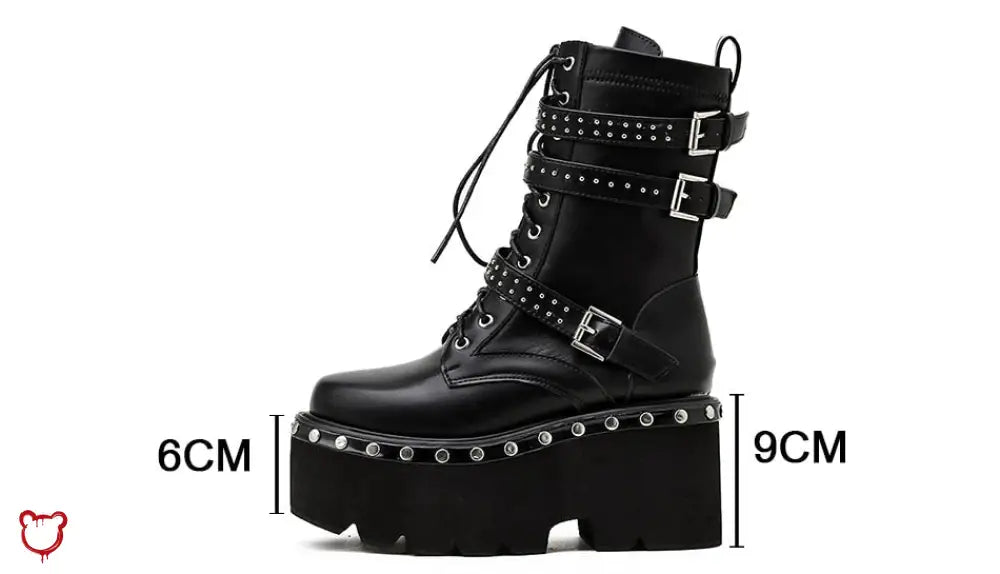 Black Studded Goth Boots - black shoes / 6.5 / China
