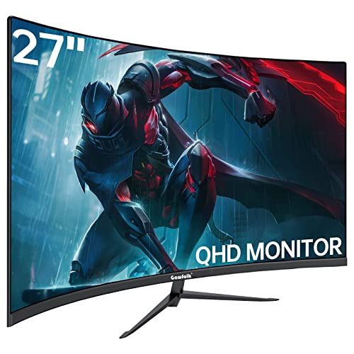 Gawfolk QHD Curved 27 inch Gaming Monitor 2K (2560 * 1440P) 165Hz, 1ms, Frameless 1800R Computer Display with FreeSync & Eye-Care Technology, PC Monitor Support DP+HDMI Port (Black) - 27 Inch - 2K 165Hz