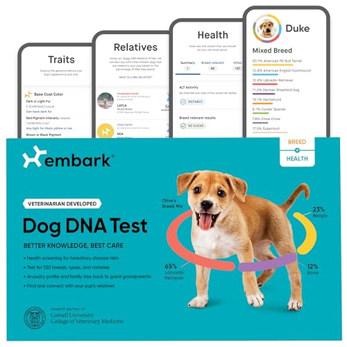 Embark Breed & Health Kit - Dog DNA Test - Discover Breed, Ancestry, Relative Finder, Genetic Health, Traits, COI - 1 Count (Pack of 1)