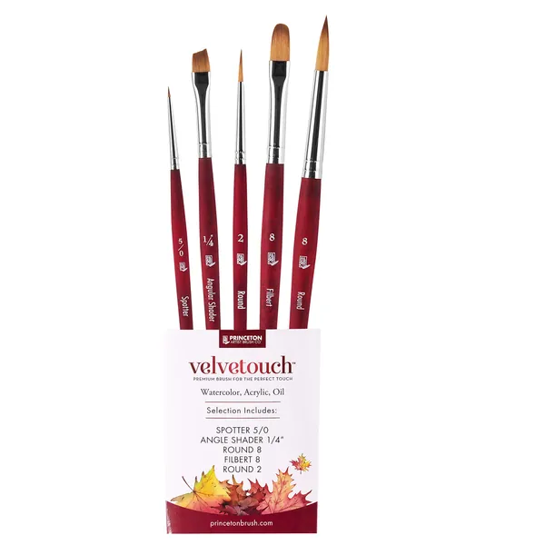 Princeton Velvetouch 3950 Series - 5 Paint Brush Set - Premium Watercolor Brushes - Acrylic Paint Brushes - Oil Paint Brushes - Artist Paint Brushes & Detail Brush Set - Professional Painting Brushes