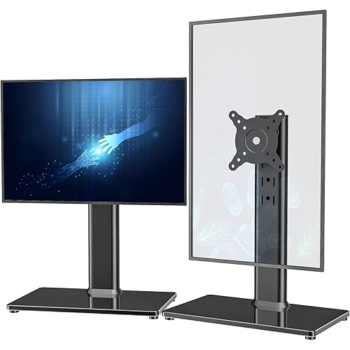 2 Pack Single LCD Computer Monitor Free-Standing Desk Stand Riser for 13 inch to 32 inch Screen with Swivel, Height Adjustable, Rotation, Holds One (1) Screen up to 77Lbs(HT05B-201)