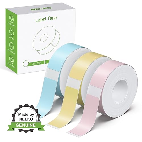NELKO Genuine P21 Label Maker Tape, Adapted Label Print Paper, 14x40mm (0.55"x1.57"), Standard Laminated Office Labeling Tape Replacement, Multipurpose of P21, 180 Tapes/Roll, 3-Roll, Blue/Yellow/Pink - Blue/Yellow/Pink
