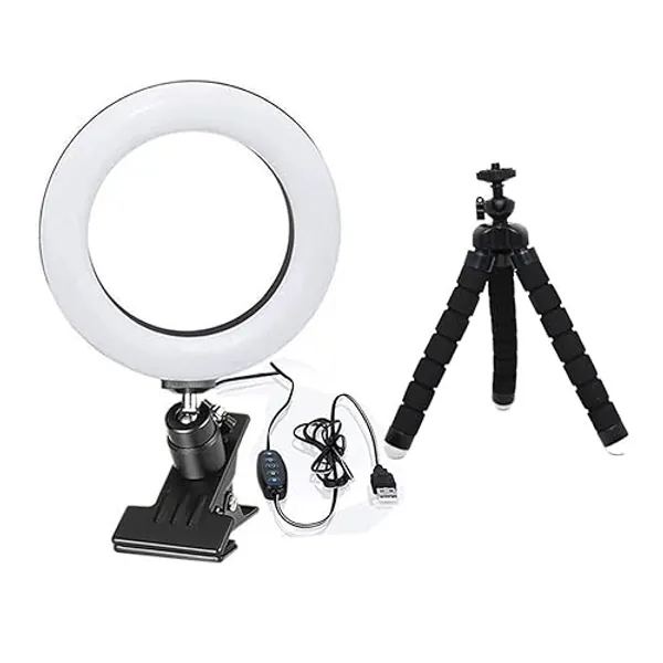 Video Conference Lighting Kit - Adjustable 3 Color Modes & 5 Brightness Levels, USB-Powered Ring Light with Clip and Stand for Remote Work, Live Streaming ，Self-Broadcasting