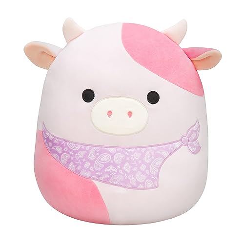 Squishmallows Original 14-Inch Reshma Light Pink Cow with Purple Bandana - Large Ultrasoft Official Jazwares Plush - 14 inch - Cow