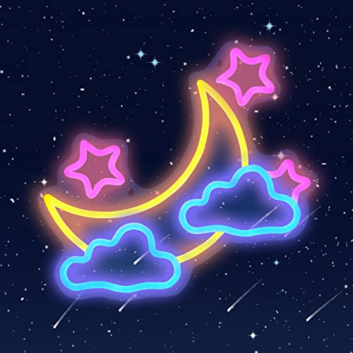 KOBES Moon Cloud Star Neon Sign - Blue/Yellow/Pink Neon signs for Wall Decor, USB Powered Moon Cloud Stars Neon Sign Light up Bedroom, Kids Room, Girls, Wedding, Party, Bar.