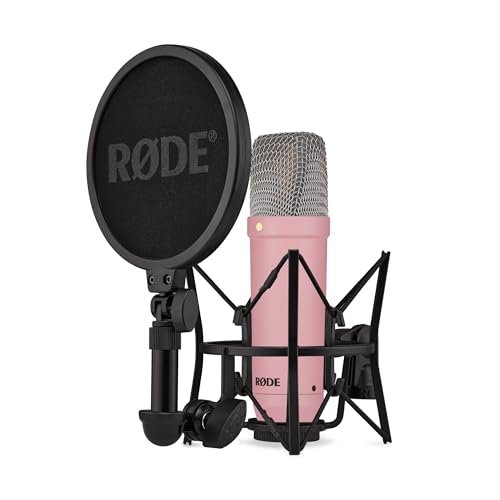 RØDE NT1 Signature Series Large-Diaphragm Condenser Microphone with Shock Mount, Pop Filter and XLR Cable for Music Production, Vocal Recording, Streaming and Podcasting (Pink) - Pink - NT1 Signature Series