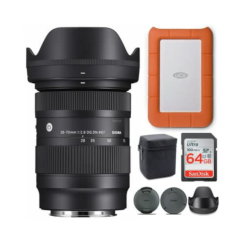 Sigma 28-70mm f/2.8 DG DN Contemporary Lens for Sony E Bundle with Rugged Mini 1TB External Hard Drive and 64GB SD Card (3 Items)