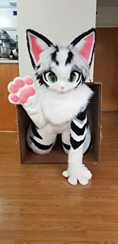 Japan Cute White Cat Fursuit Fullsuit Teen Costumes Full Furry Suit Furries Costume Anime CUSTOM