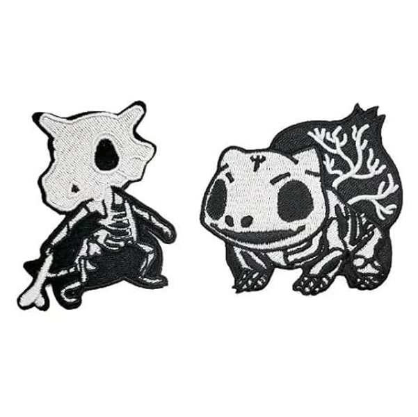 Ellen & Eli Signature Boneyardimals Iron-On Patch (Thistle and Paleo) (Set of 2 (1 Paleo + 1 Thistle) Grey Bones) - Set of 2 (1 Paleo + 1 Thistle) grey bones