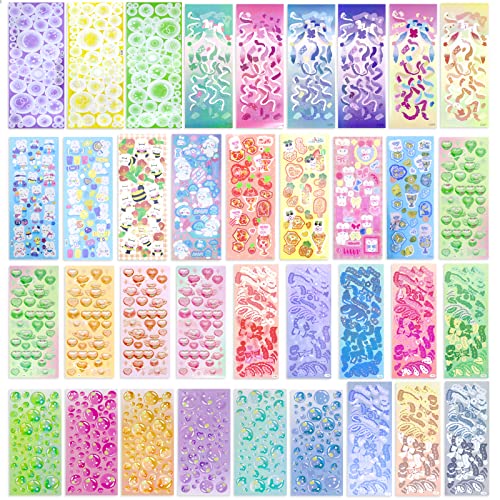 RYKOMO 36 Sheets Kpop Photocard Korean Stickers, Colorful Kpop Stickers for Photocards Ribbon Sweetheart Butterfly Bubbles Kpop Deco Stickers for Photocards Binder Album Craft Cards Scrapbook