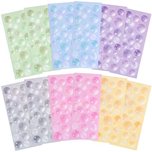 HINZIC 12 Sheets Colorful Bubble Deco Stickers Self Adhesive Kpop Korean Stickers Decorative for Photocards Scrapbook Valentine Gift Card Making Albums Phone Cases Calendars Girls Women - 12 sheets