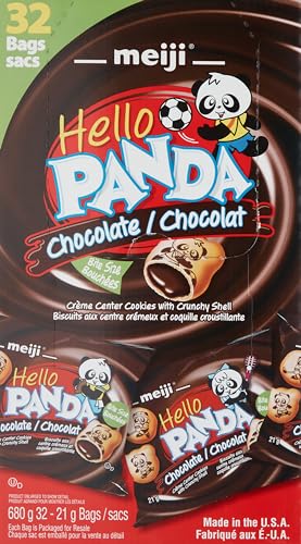 Meiji Hello Panda Chocolate Crème Center Cookies with Crunchy Shell, Box of 32