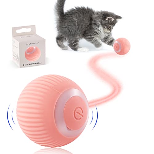 Havenfly Interactive Cat Ball Toy, Intelligent Indoor Automatic Moving Ball Puzzle Dispel Boredom USB Charging Pet Toy with Light, Fun Present for Kitten (Pink) - Pink