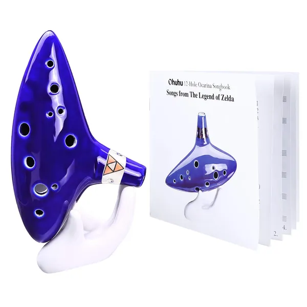 Ohuhu Zelda Ocarina with Song Book (Songs From the Legend of Zelda), 12 Hole Alto C Zelda Ocarinas Play by Link Triforce Gift for Zelda Fans with Display Stand Protective Bag - Blue