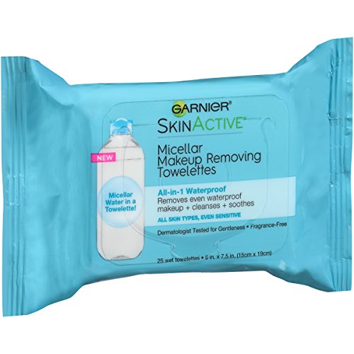 Garnier Micellar Water Makeup Removing Wipes, All-In One Waterproof Makeup Remover + Face Cleanser, Hypoallergenic, All Skin Types Even Sensitive Skin, 25 Wipes