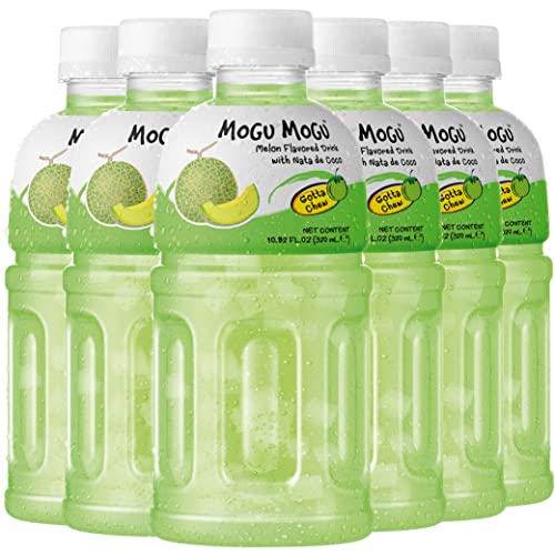 Mogu Mogu melon drink (6 Bottles) Drinks for kids with nata de coco (coconut jelly) Fun chewable juice boxes for kids. Juice bottles made for adults and kids ready to drink juices - Melon - 1.8 Fl Oz (Pack of 6)