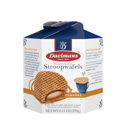 DAELMANS Stroopwafels, Dutch Waffles Soft Toasted, Caramel, Office Snack, Kosher Dairy, Authentic Made In Holland, 8 Stroopwafels Per Box, 1 Box, 8.11oz - Caramel - 8.11 Ounce (Pack of 1)