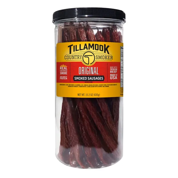 Tillamook Country Smoker Real Hardwood Smoked Sausages, Original Beef, 15.2 Ounce Tall Jar, 20 Count - Original