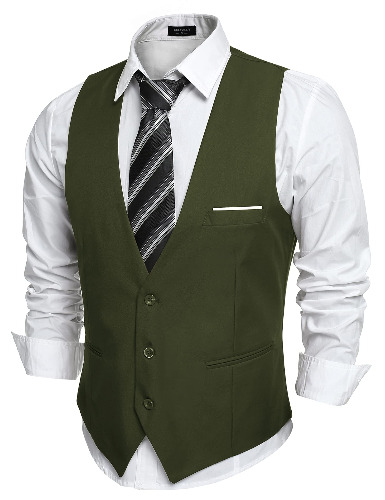 COOFANDY Men's V-Neck Sleeveless Slim Fit Jacket Casual Suit Vests Business Vest Suit - 3X-Large Army Green