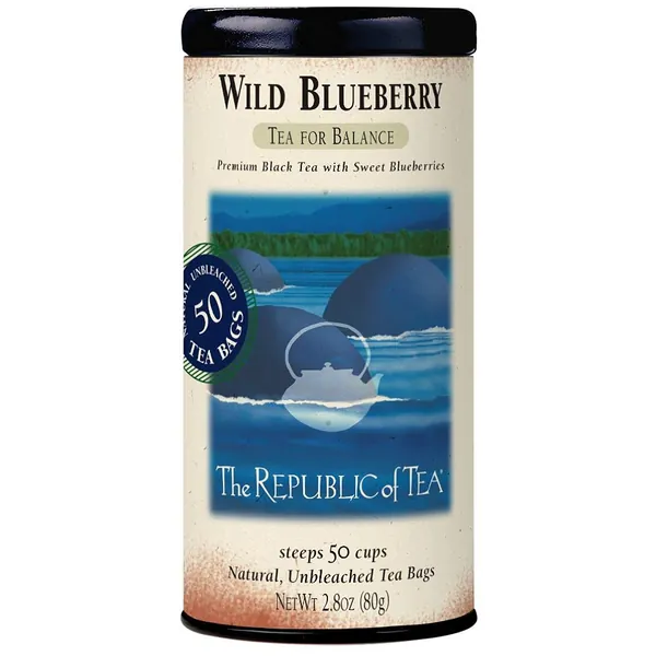 The Republic of Tea Wild Blueberry Tea, 2.8 oz Tin | 50 Tea Bags, Gourmet Black Tea | Caffeinated - Wild Blueberry 50 Count (Pack of 1)