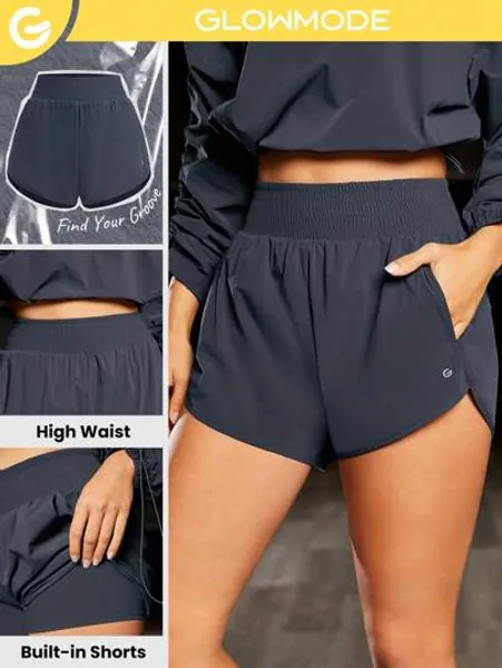 GLOWMODE Woven Airy High-Rise Running Shorts With Pockets