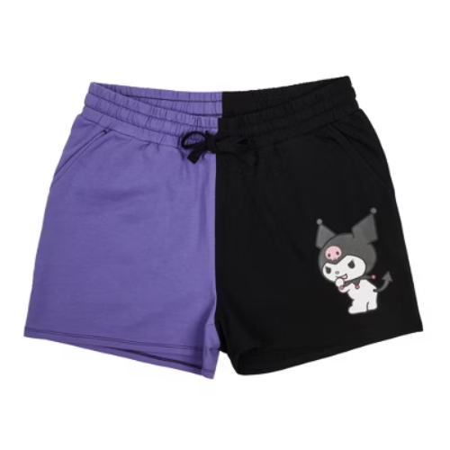 Kuromi Character Art Purple & Black Contrast Women’s Sweat Shorts