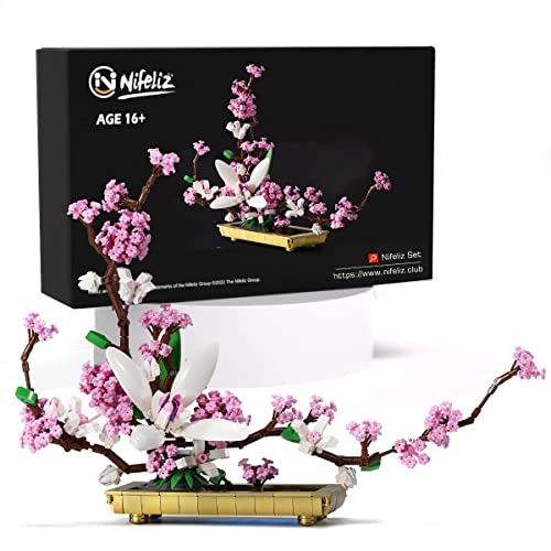 Nifeliz Lilac Bonsai Tree Toy Building Kit and Display Model, Unique Home Flower Bouquet Décor Ideas, A Creative and Relaxing Bonsai Tree Building Project for Adults, Botanical Collection(974 Pieces)