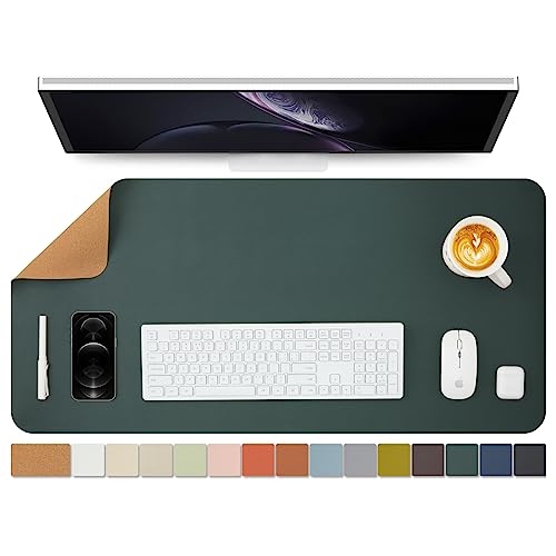 Cork Desk Mat - Dual-Sided Desk Pad for Office and Home - Desk Organization and Accessories - Ideal for Large Mouse Pad and Desk Mats on Top of Desks(Dark Green,90cmx 43cm) - Dark Green - 90cmx 43cm