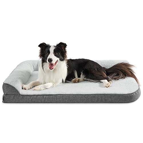 Lesure Orthopedic Dog Bed Extra Large - Washable Dog Sofa Bed with Removable Cover, XL Waterproof Human Dog Bed for Adults, Grey Squre Pet Bed Fits up to 41kg, 106x76x16cm - 107 x 76 x 16 cm (L x W x H) - Grey