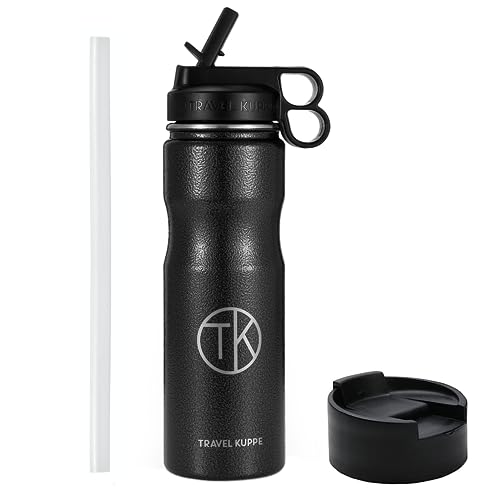 Travel Kuppe Vacuum Insulated Stainless Steel Cycling Sports Water Bottle, Includes Both Straw and Sip Lid - Full Hammertone Coating