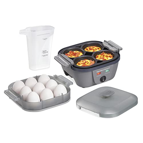 Hamilton Beach 6-in-1 Electric Egg Cooker for Hard Boiled Eggs, Sous Vide Style Egg Bite Maker and Poacher, 5.25” Non-Stick Skillet for Omelets, Scrambling & Frying, Grey (25510) - Grey - 5.25” Non-Stick Skillet