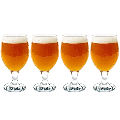 Vikko Beer Glass, Set of 4 Belgian Style Beer Glasses, Large Size 13.5 Ounce, Dishwasher Safe Durable Drinking Glass for Craft Brews, Beer or Water - 4