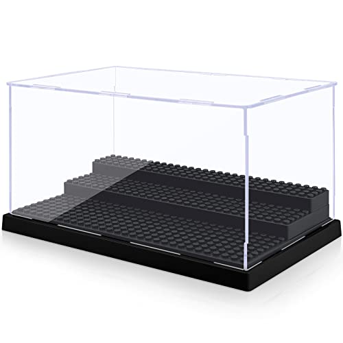 Minifigure Display Case for Action Figures Blocks, Clear Dustproof Acrylic Display Box Storage with 3 Movable Steps Gifts for Children,Black… - Black - 1 Pack