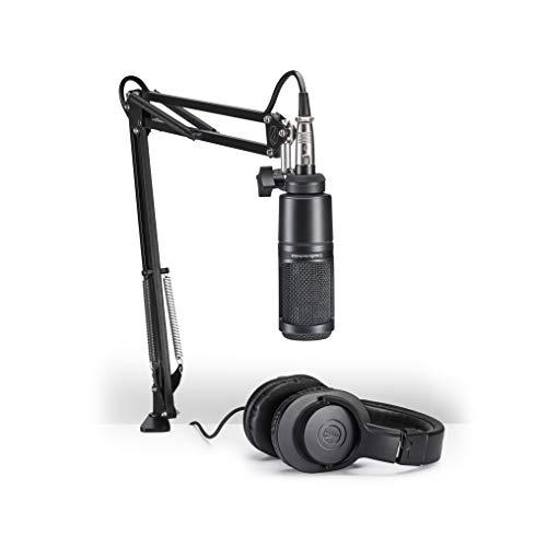 Audio-Technica AT2020PK Vocal Microphone Pack for Streaming/Podcasting, Includes XLR Cardioid Condenser Mic, Adjustable Boom Arm, and Monitor Headphones,Black - AT2020 Streaming/Podcasting Pack - Microphone - Black