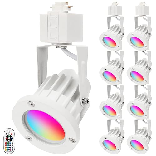INTWELL 15W RGB LED Track Light Heads,Color Changing Track Lighting Head for Accent,Art,Party,Game Room,RGBW Ceiling Track Spotlight Fixtures Halo Type 8 Pack (White) - White