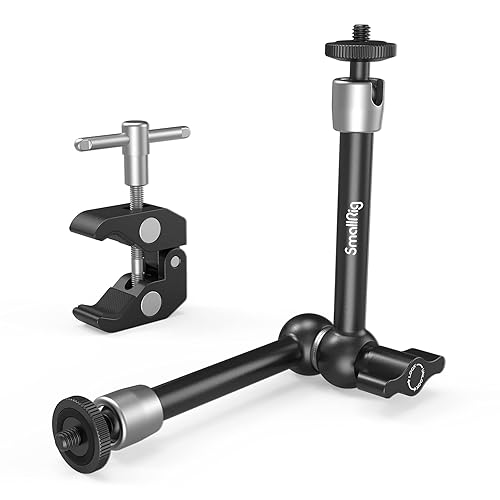 SMALLRIG Clamp w/ 1/4" and 3/8" Thread and 9.8 Inches Adjustable Friction Power Articulating Magic Arm with 1/4" Thread Screw for LCD Monitor/LED Lights - KBUM2732B - 9.8 Inches