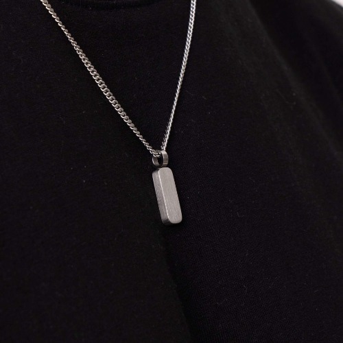 Personalized Simple Stainless Steel Bar Necklace - Stainless Steel / Silver / With Chain