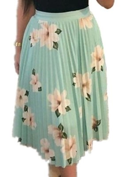 Saia Midi Plissada Urbania Média verde Floral