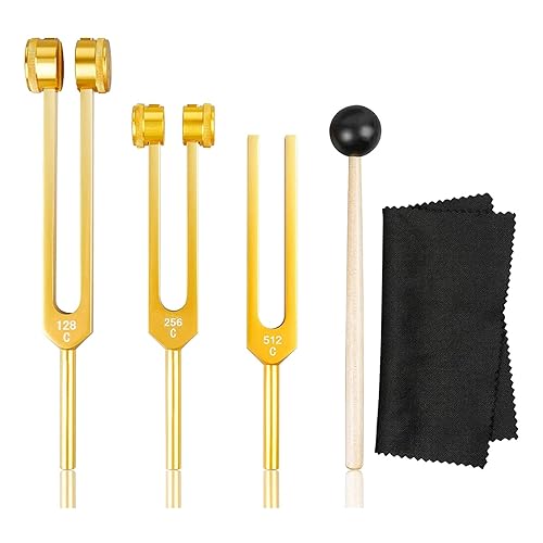 Tsudoku Tuning Fork Set (128Hz, 256Hz, 512Hz) Tuning Forks para CuracióN Chakra para CuracióN, Terapia de Sonido, Alivio del EstréS