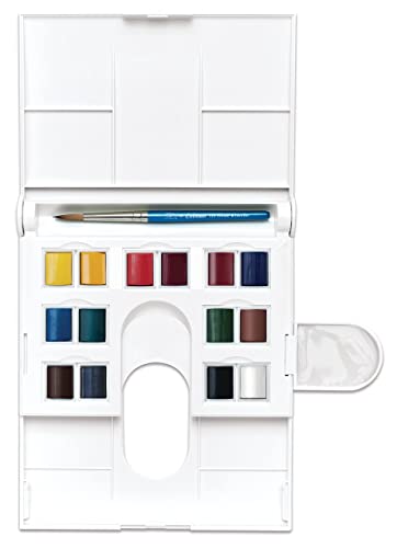 Winsor & Newton Cotman Watercolor Paint Set, Field Set, 14 Half Pans w/ Brush, Mixing Palette - 14 Half Pan Field Set