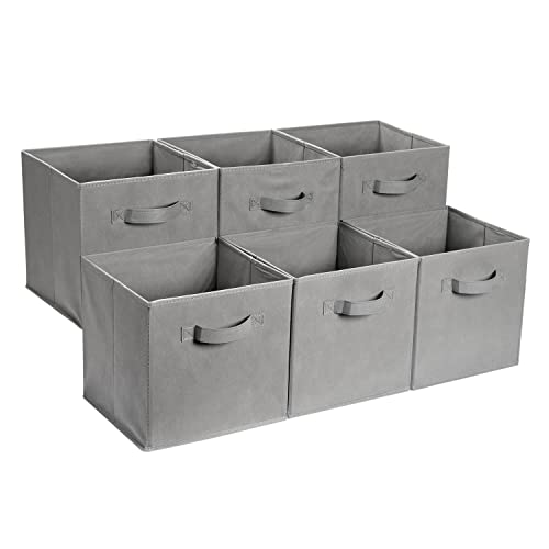 Amazon Basics Collapsible Fabric Storage Cube Organizer with Handles, 13 x 13 x 13 Inch, Gray - Pack of 6 - Gray - 13"x13"x13"